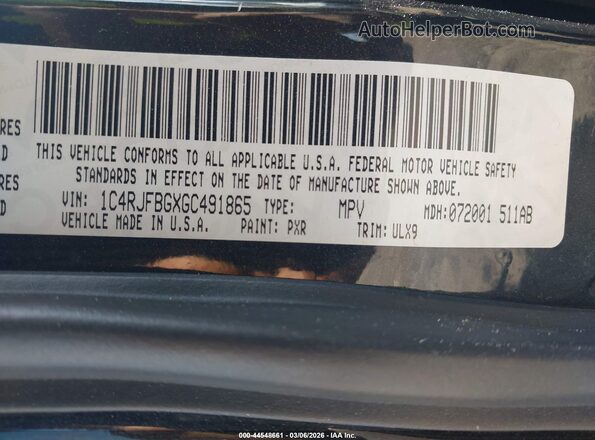 1C4RJFBGXGC491865 2016 JEEP GRAND CHEROKEE Black ძრავის განყოფილების ხედი