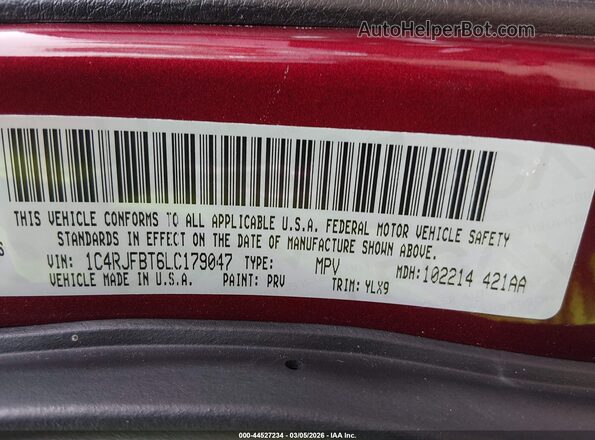 1C4RJFBT6LC179047 2020 JEEP GRAND CHEROKEE Бордовый Вид подкапотного пространства