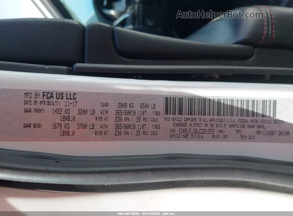 1C4RJFLG8JC221572 2018 JEEP GRAND CHEROKEE Белый Вид подкапотного пространства
