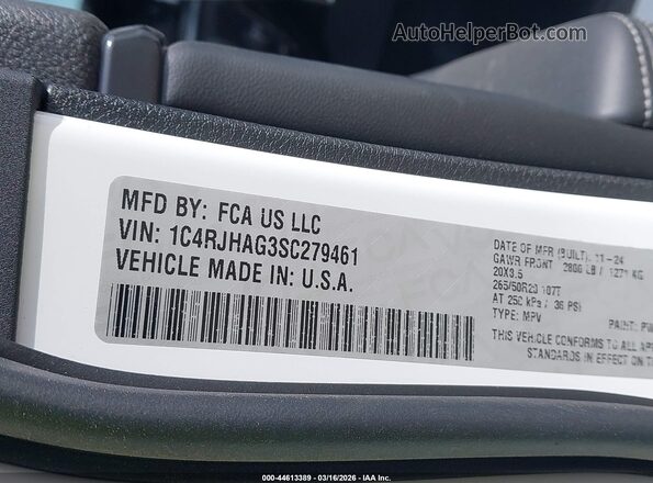 1C4RJHAG3SC279461 2025 JEEP GRAND CHEROKEE Белый Вид подкапотного пространства