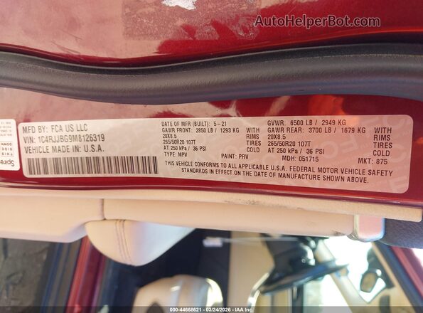 1C4RJJBG9M8126319 2021 JEEP GRAND CHEROKEE L Красный Вид подкапотного пространства