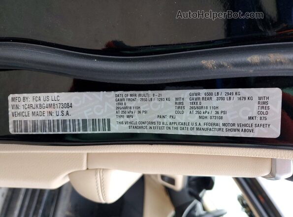 1C4RJKBG4M8173084 2021 JEEP GRAND Черный Вид наклейки с VIN-кодом