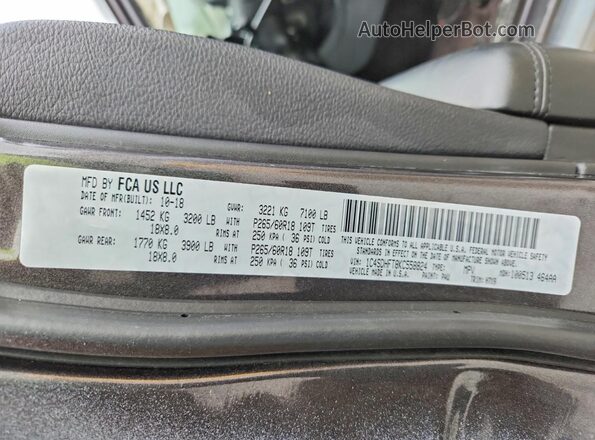 1C4SDHFT8KC558824 2019 DODGE DURANGO Gray Вид наклейки з VIN-кодом