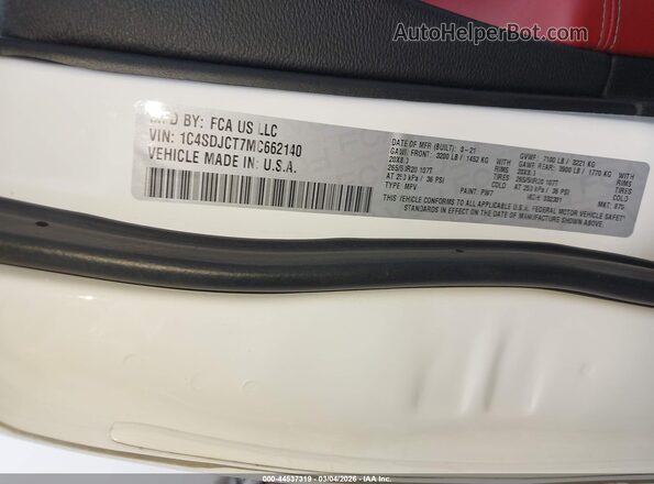 1C4SDJCT7MC662140 2021 DODGE DURANGO Белый Вид подкапотного пространства