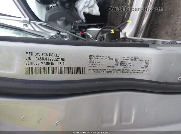 1C4SDJFT2SC521761 2025 DODGE DURANGO Silver Вид підкапотного простору