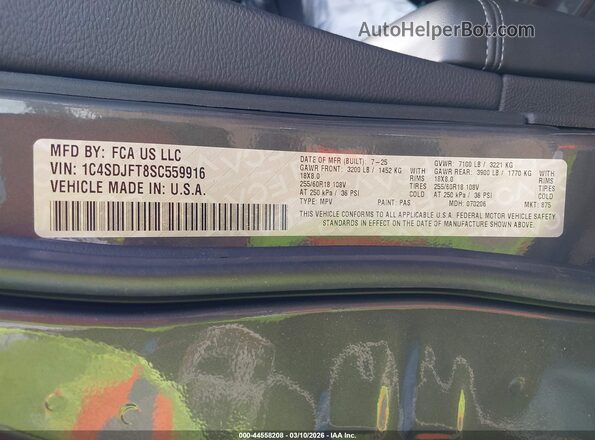 1C4SDJFT8SC559916 2025 DODGE DURANGO Серый Вид подкапотного пространства