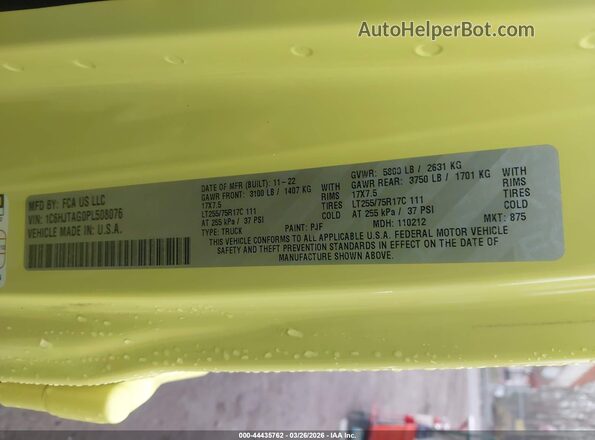 1C6HJTAG0PL508076 2023 JEEP GLADIATOR Желтый Вид подкапотного пространства