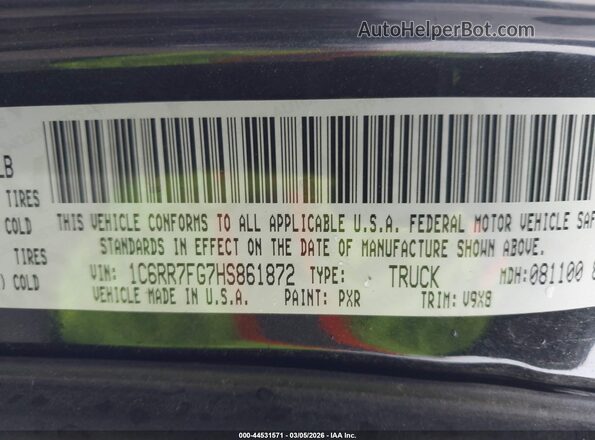 1C6RR7FG7HS861872 2017 RAM 1500 Черный Вид подкапотного пространства