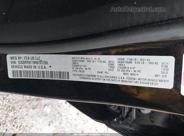 1C6SRFBT1MN731755 2021 RAM 1500 Черный Вид подкапотного пространства