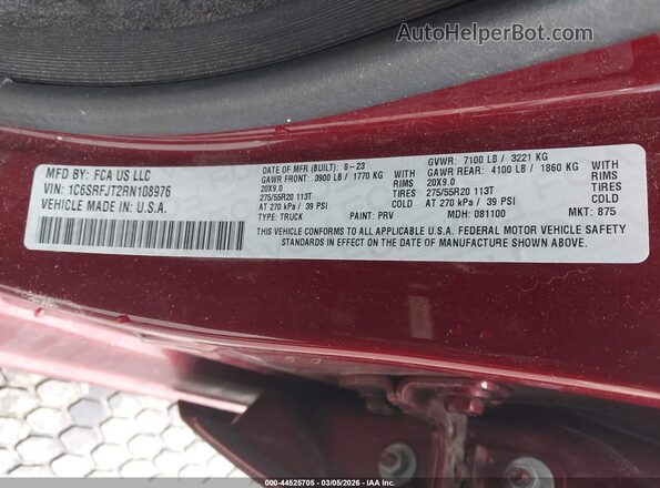1C6SRFJT2RN108976 2024 RAM 1500 Бежевый Вид подкапотного пространства