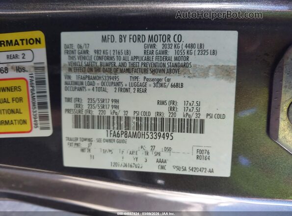 1FA6P8AM0H5339495 2017 FORD MUSTANG Серый Вид подкапотного пространства