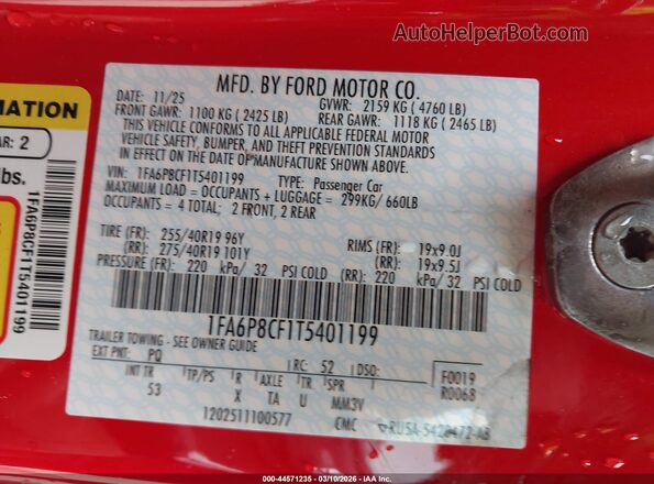1FA6P8CF1T5401199 2026 FORD MUSTANG Красный Вид подкапотного пространства
