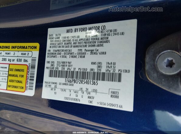 1FA6P8CF2R5401365 2024 FORD MUSTANG Blue Widok komory silnika