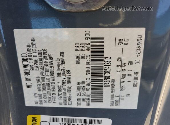 1FA6P8CF3R5412312 2024 FORD MUSTANG Blue Widok naklejki z numerem VIN