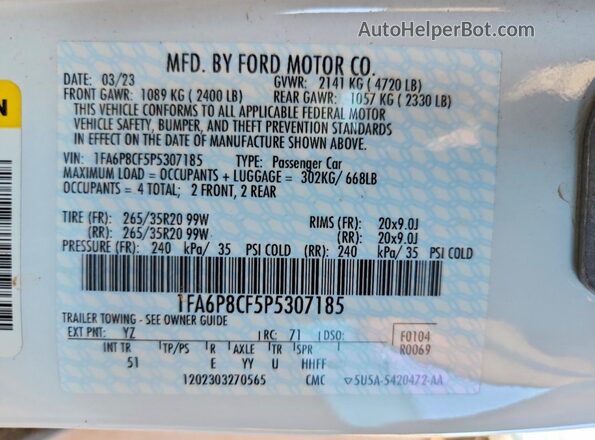 1FA6P8CF5P5307185 2023 FORD MUSTANG Белый Вид подкапотного пространства