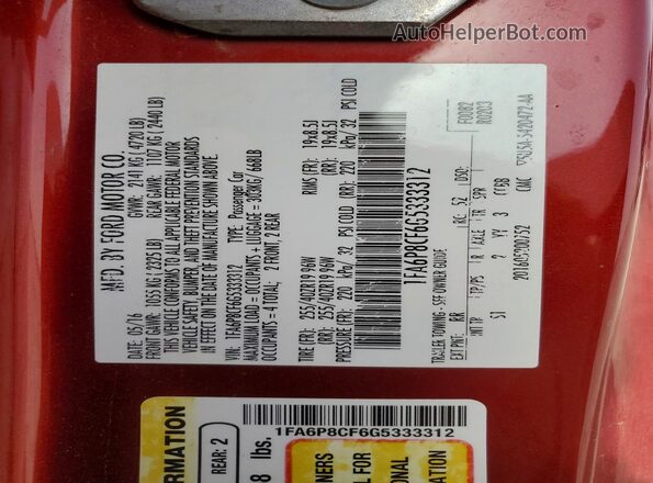 1FA6P8CF6G5333312 2016 FORD MUSTANG Темно-бордовый Вид подкапотного пространства