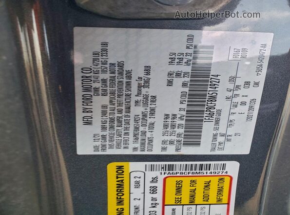 1FA6P8CF8M5149274 2021 FORD MUSTANG Серый Вид подкапотного пространства