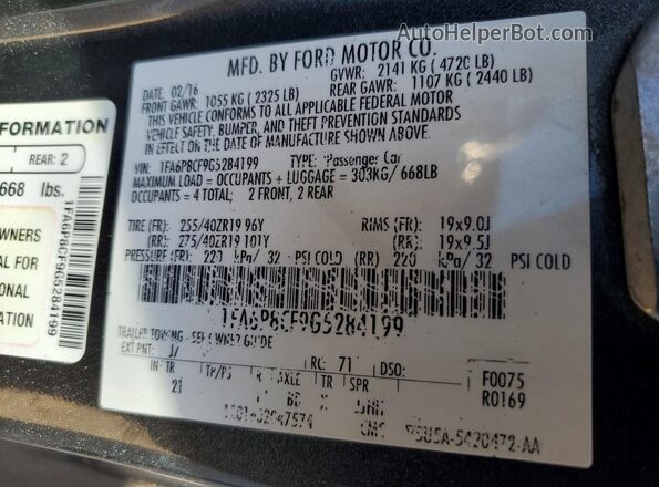 1FA6P8CF9G5284199 2016 FORD MUSTANG Charcoal Widok komory silnika