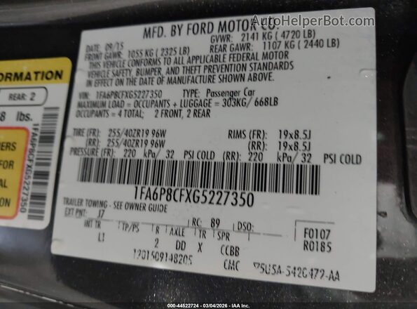 1FA6P8CFXG5227350 2016 FORD MUSTANG Серый Вид подкапотного пространства