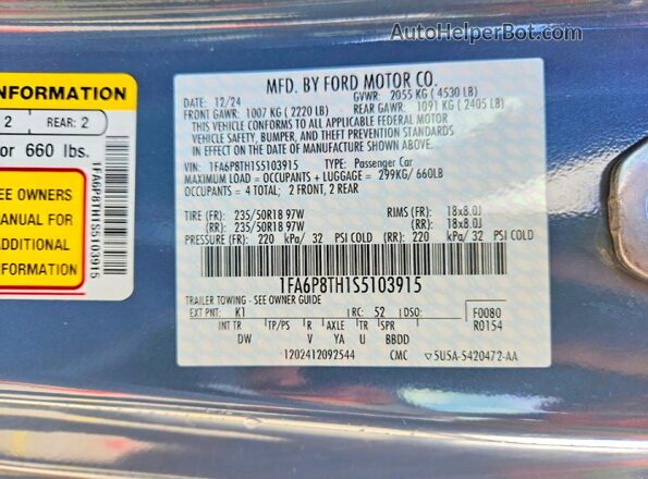 1FA6P8TH1S5103915 2025 FORD MUSTANG Серый Вид подкапотного пространства