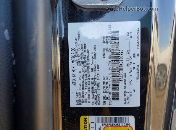 1FA6P8TH2K5130296 2019 FORD MUSTANG Black Вид наклейки з VIN-кодом