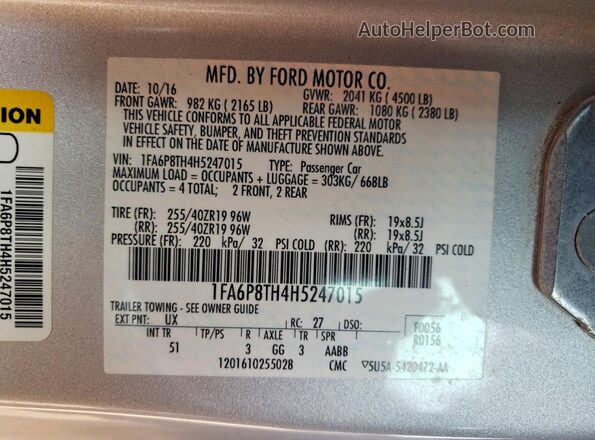 1FA6P8TH4H5247015 2017 FORD MUSTANG Серебряный Вид подкапотного пространства