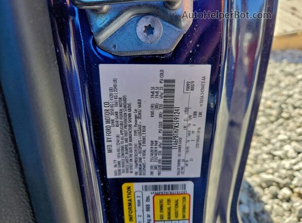 1FA6P8TH7K5191241 2019 FORD MUSTANG Синий Вид подкапотного пространства