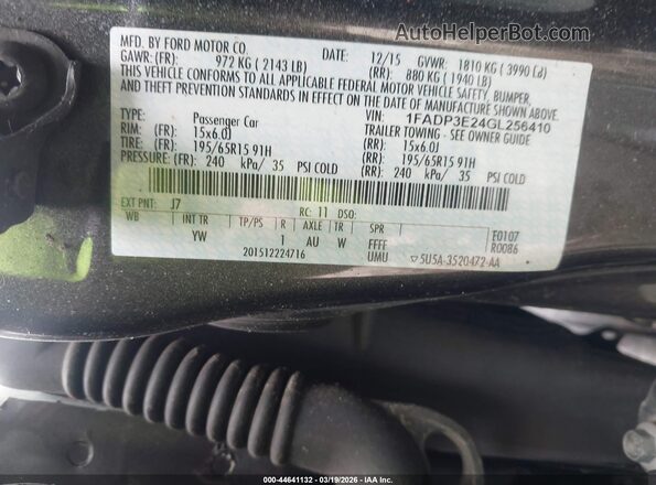 1FADP3E24GL256410 2016 FORD FOCUS Черный Вид подкапотного пространства