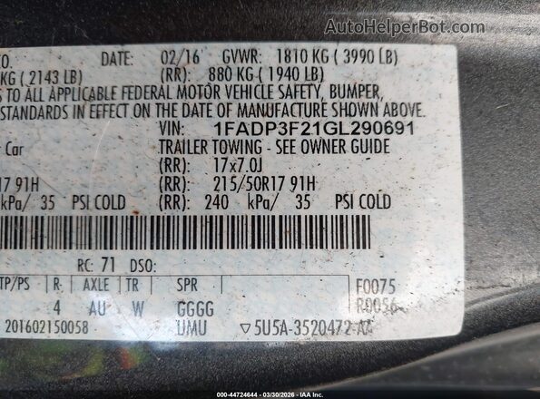 1FADP3F21GL290691 2016 FORD FOCUS Серый Вид подкапотного пространства