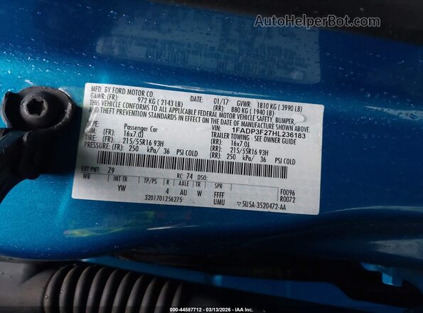 1FADP3F27HL236183 2017 FORD FOCUS Blue Widok komory silnika