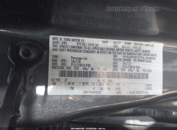 1FADP3F27HL304904 2017 FORD FOCUS Gray Widok komory silnika