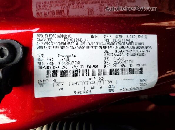 1FADP3J27GL337519 2016 FORD FOCUS Бордовый Вид подкапотного пространства
