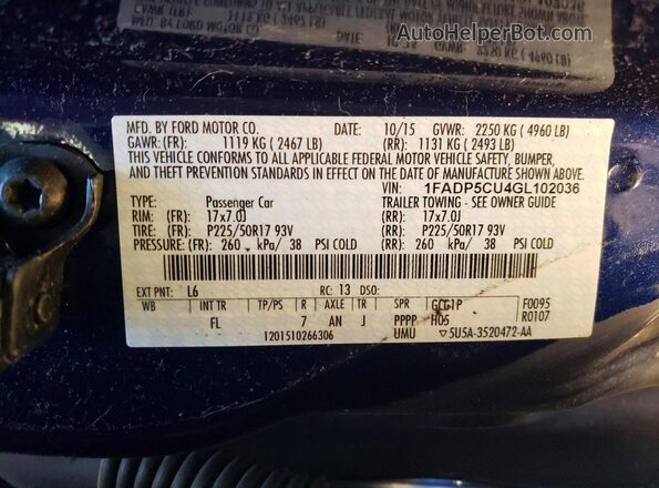 1FADP5CU4GL102036 2016 FORD C-MAX Blue Widok naklejki z numerem VIN