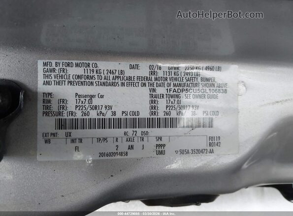 1FADP5CU5GL106838 2016 FORD C-MAX ENERGI Серебряный Вид подкапотного пространства