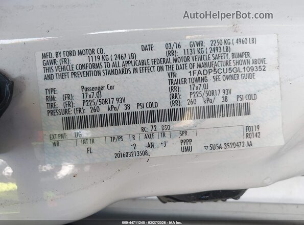 1FADP5CU5GL109352 2016 FORD C-MAX ENERGI White Widok komory silnika