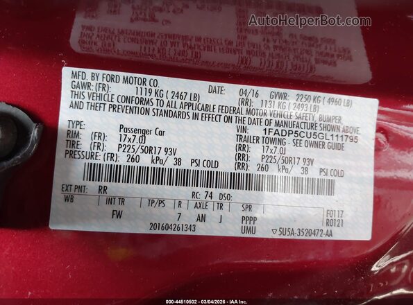 1FADP5CU5GL111795 2016 FORD C-MAX ENERGI Красный Вид подкапотного пространства