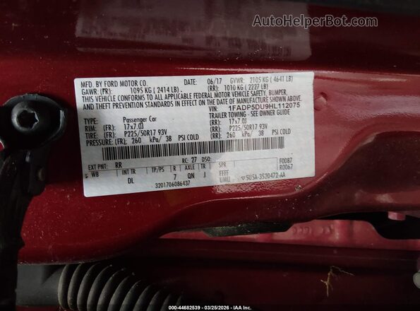 1FADP5DU9HL112075 2017 FORD C-MAX HYBRID Красный Вид подкапотного пространства