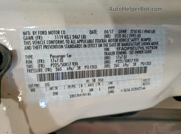 1FADP5EU7HL107939 2017 FORD C-MAX Белый Вид наклейки с VIN-кодом