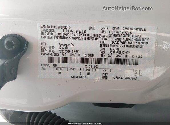 1FADP5FU6HL107610 2017 FORD C-MAX ENERGI Белый Вид подкапотного пространства