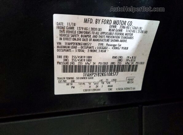 1FAHP2F82KG108577 2019 FORD TAURUS Black Vista del compartimento del motor