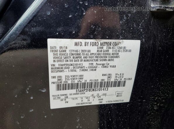 1FAHP2F83KG101413 2019 FORD TAURUS Black Widok komory silnika