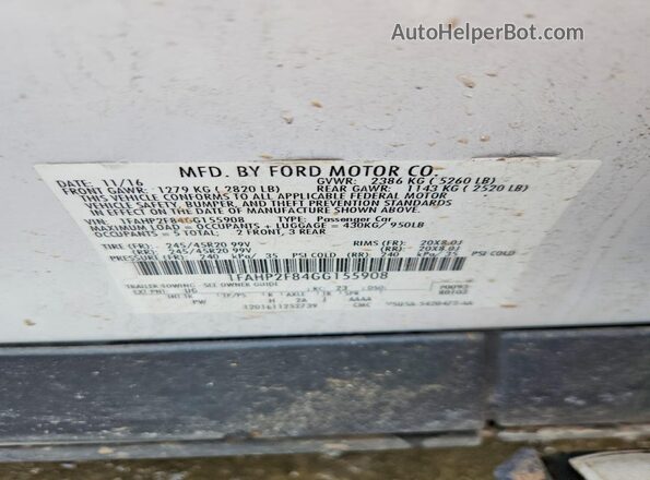 1FAHP2F84GG155908 2016 FORD TAURUS Белый Вид подкапотного пространства