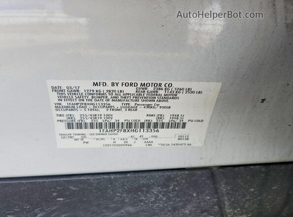 1FAHP2F8XHG113356 2017 FORD TAURUS Белый Вид подкапотного пространства