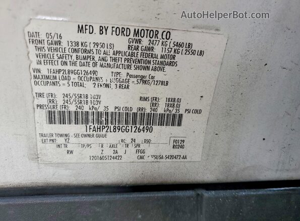 1FAHP2L89GG126490 2016 FORD TAURUS Белый Вид подкапотного пространства