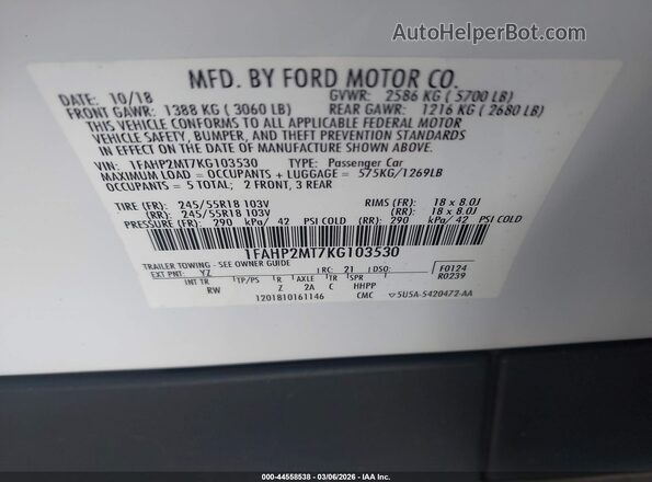 1FAHP2MT7KG103530 2019 FORD POLICE INTERCEPTOR White Engine compartment view