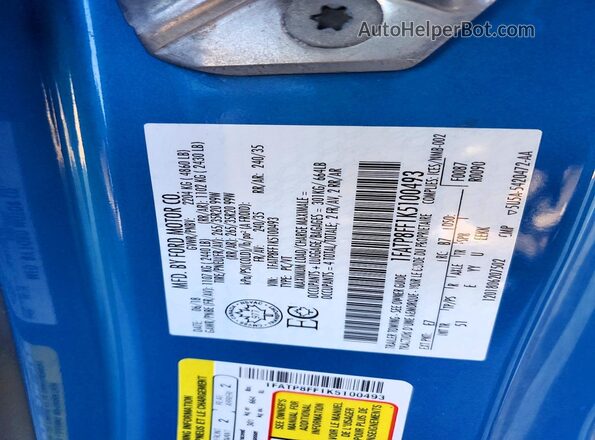 1FATP8FF1K5100493 2019 FORD MUSTANG Blue Շարժիչի բաժամունքի տեսք