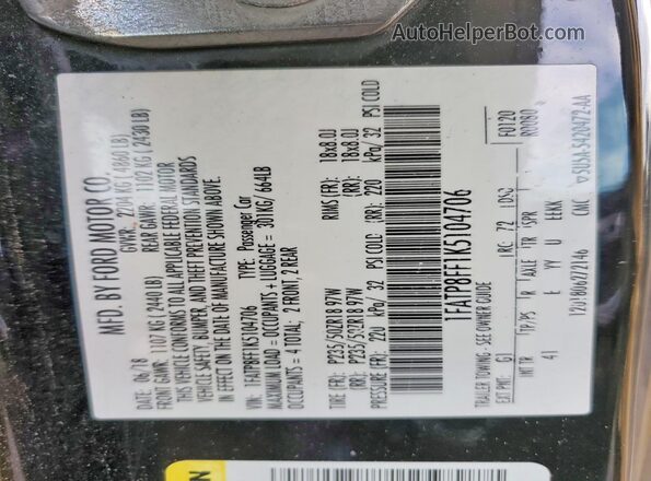1FATP8FF1K5104706 2019 FORD MUSTANG Black Vista del compartimento del motor