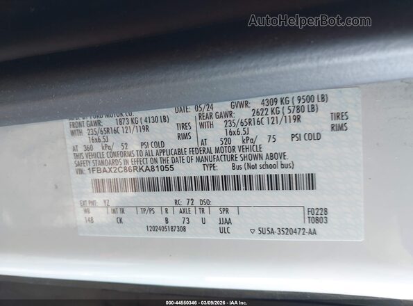 1FBAX2C86RKA81055 2024 FORD PASSENGER White Widok komory silnika