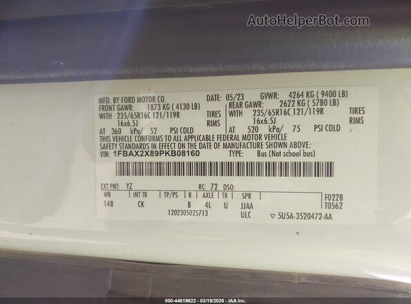 1FBAX2X89PKB08160 2023 FORD PASSENGER White Widok komory silnika