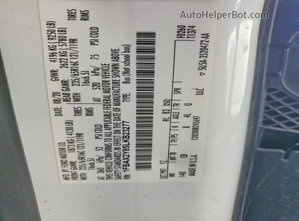 1FBAX2Y85LKB23277 2020 FORD TRANSIT White Vista de la etiqueta del VIN